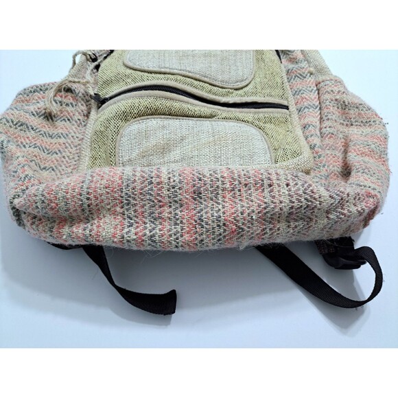 Himalayan Hemp THC Free Multi Color Handmade Backpack Nepal Pink Green Orange - Picture 5 of 10